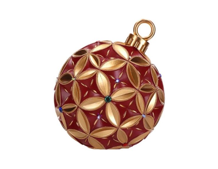 Grande boule Noël LED rouge bordeaux or motif floral strass décoratif Ø30cm - Lilosquare