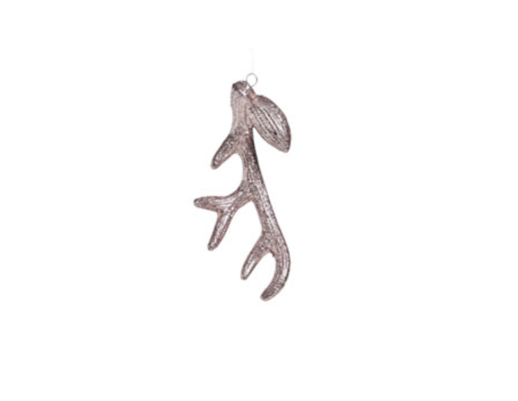 Suspension ramure bois de renne  rose champagne scintillant  7X2X15CM