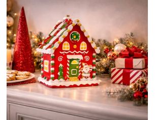 Maison pain d'épices Noël LED rouge vert blanc Père Noël H25cm - Lilosquare