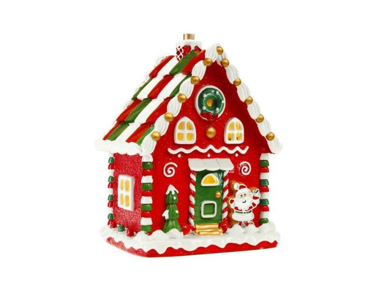 Maison pain d'épices Noël LED rouge vert blanc Père Noël H25cm - Lilosquare