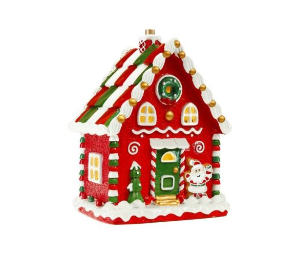 Maison pain d'épices Noël LED rouge vert blanc Père Noël H25cm - Lilosquare
