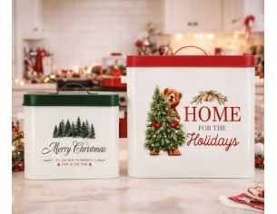Set 2 boîtes métal Noël blanc Merry Christmas Home for the Holidays - Lilosquare