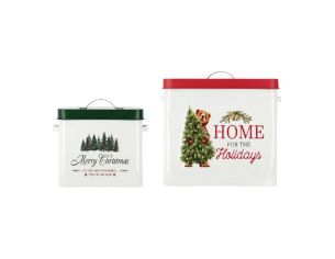 Set 2 boîtes métal Noël blanc Merry Christmas Home for the Holidays - Lilosquare