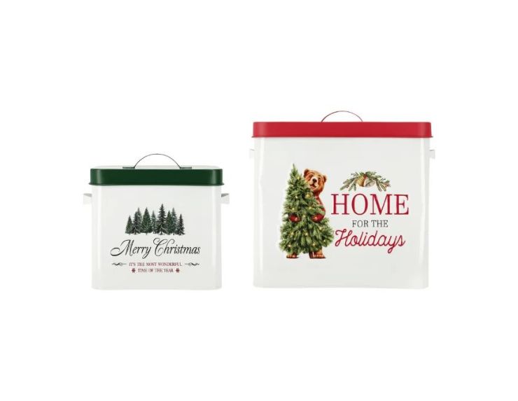 Set 2 boîtes métal Noël blanc Merry Christmas Home for the Holidays - Lilosquare