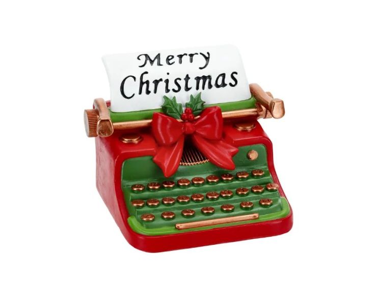Décoration Noël machine à écrire rouge vert nœud rouge Merry Christmas houx - Lilosquare