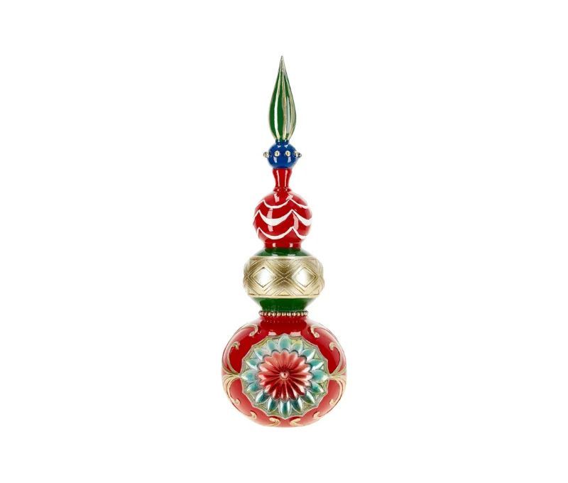 Pilier de Noël décoratif à poser boules empilées multicolore rouge vert or H30cm - Lilosquare