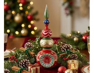 Pilier de Noël décoratif à poser boules empilées multicolore rouge vert or H30cm - Lilosquare