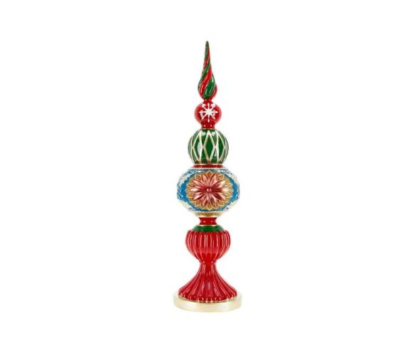 Totem Noël décoratif à poser boules empilées socle rouge or multicolore H46cm - Lilosquare