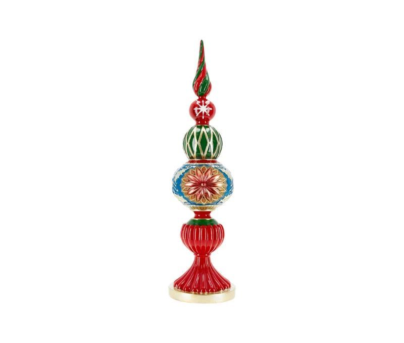 Totem Noël décoratif à poser boules empilées socle rouge or multicolore H46cm - Lilosquare