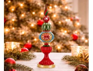 Totem Noël décoratif à poser boules empilées socle rouge or multicolore H46cm - Lilosquare