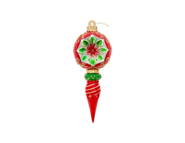 Goutte de Noël vintage poinsettia rouge vert or flèche torsadée H25cm - Lilosquare