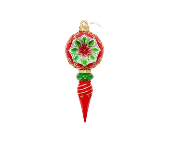 Goutte de Noël vintage poinsettia rouge vert or flèche torsadée H25cm - Lilosquare