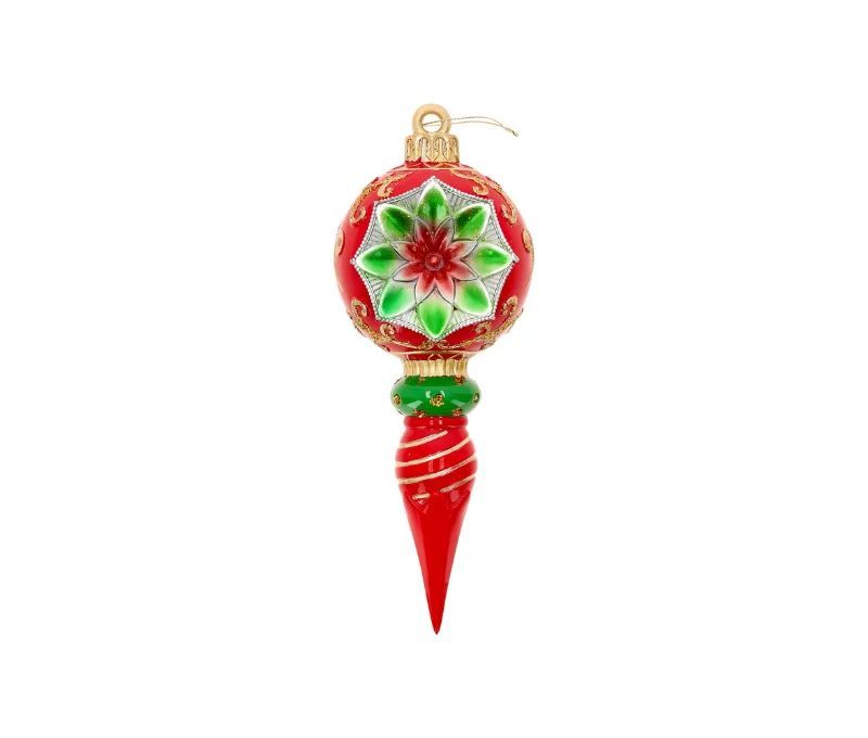 Goutte de Noël vintage poinsettia rouge vert or flèche torsadée H25cm - Lilosquare