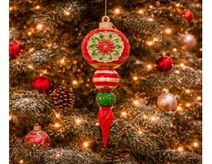 Goutte Noël vintage réflecteur rouge vert or boules empilées pointe torsadée H30cm - Lilosquare