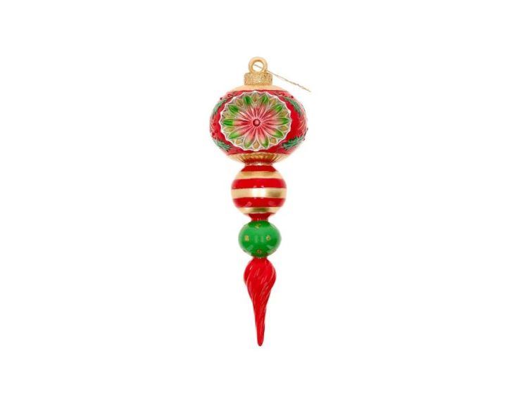 Goutte Noël vintage réflecteur rouge vert or boules empilées pointe torsadée H30cm - Lilosquare