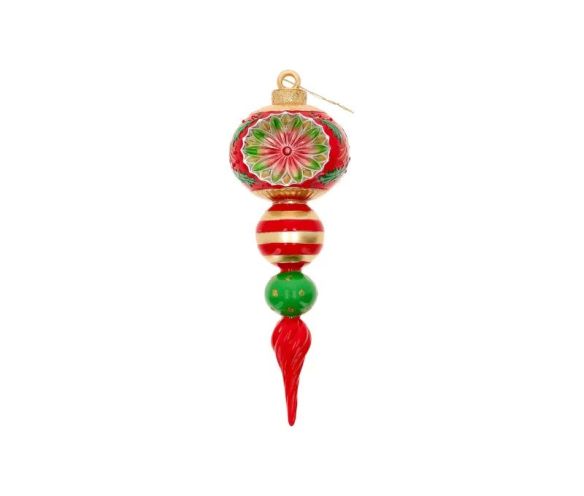 Goutte Noël vintage réflecteur rouge vert or boules empilées pointe torsadée H30cm - Lilosquare