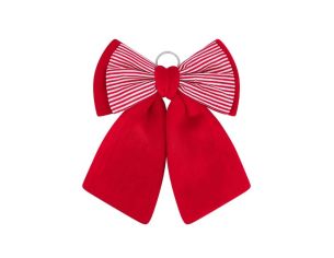 Grand nœud de Noël rouge velours centre rayé rouge blanc 32x46cm - Lilosquare