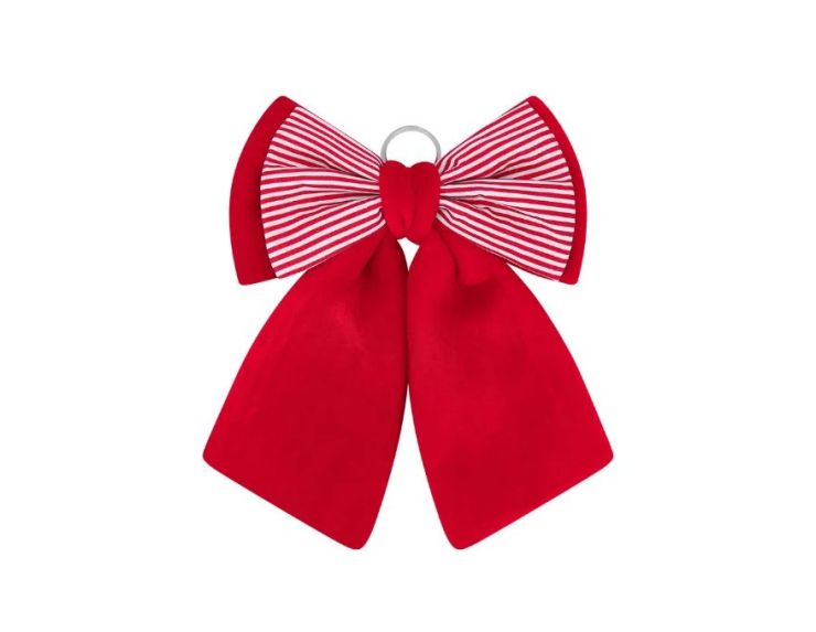 Grand nœud de Noël rouge velours centre rayé rouge blanc 32x46cm - Lilosquare