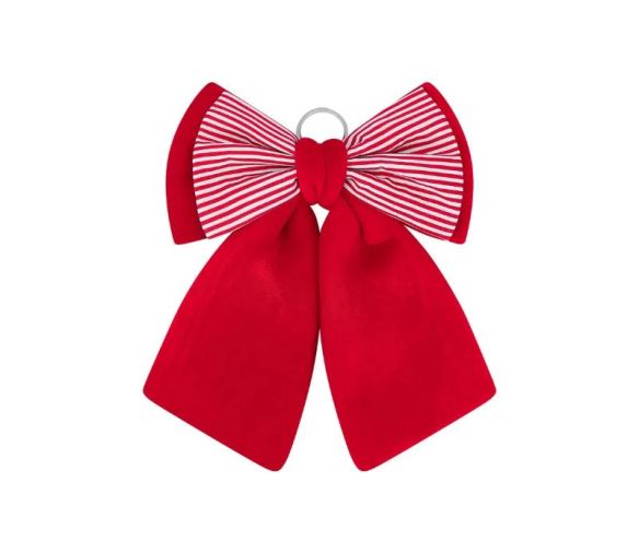 Grand nœud de Noël rouge velours centre rayé rouge blanc 32x46cm - Lilosquare