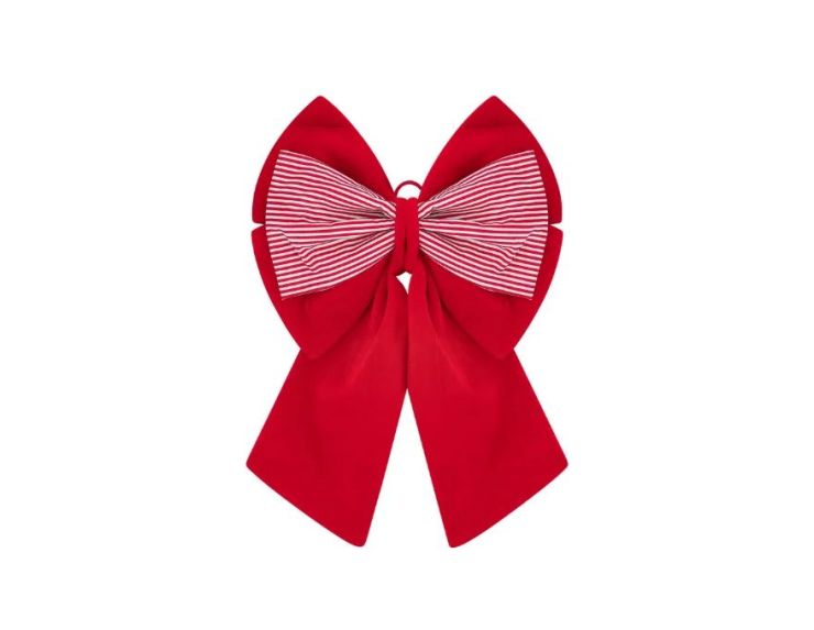 Très grand nœud de Noël rouge velours centre rayé rouge blanc 50x72cm - Lilosquare