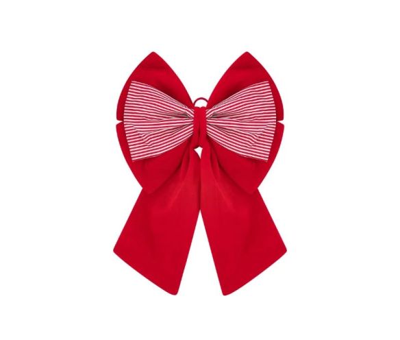 Très grand nœud de Noël rouge velours centre rayé rouge blanc 50x72cm - Lilosquare