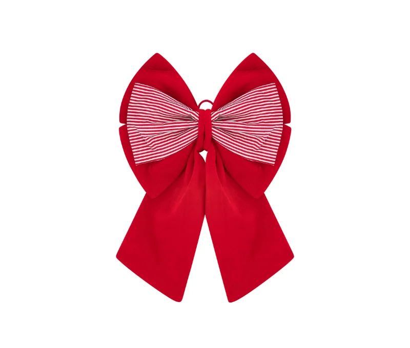 Très grand nœud de Noël rouge velours centre rayé rouge blanc 50x72cm - Lilosquare