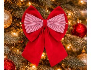 Très grand nœud de Noël rouge velours centre rayé rouge blanc 50x72cm - Lilosquare