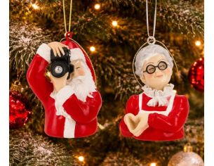 Set 2 suspensions Noël Père Noël photographe Mère Noël cœur rouge blanc H8cm - Lilosquare