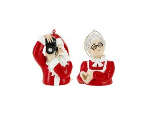 Set 2 suspensions Noël Père Noël photographe Mère Noël cœur rouge blanc H8cm - Lilosquare