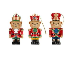 Set 3 suspensions Noël oursons casse-noisette uniformes rouge vert bleu or H9cm - Lilosquare