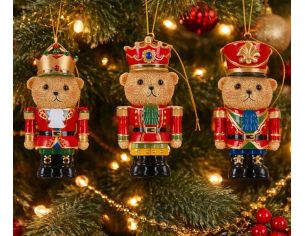 Set 3 suspensions Noël oursons casse-noisette uniformes rouge vert bleu or H9cm - Lilosquare