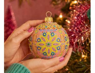 Boule Noël verre soufflé mandala floral rose jaune orange multicolore pièce unique Ø10cm - Lilosquare