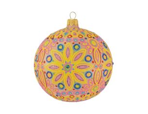 Boule Noël verre soufflé mandala floral rose jaune orange multicolore pièce unique Ø10cm - Lilosquare