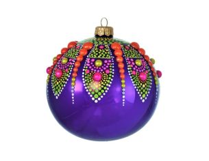 Boule de Noël verre soufflé mandala mauve Ø12cm