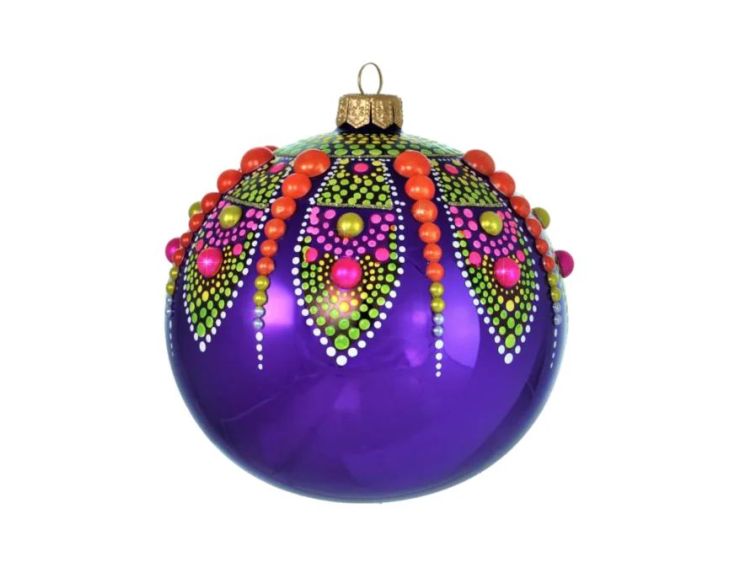Boule de Noël verre soufflé mandala mauve Ø12cm