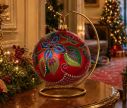 Voir la slide Boule Noël verre soufflé rouge poinsettia bleu vert 50 cristaux Preciosa peinte main Ø12cm - Lilosquare
