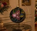 Voir la slide Boule Noël verre soufflé noir fleur rose fuchsia paisley cristaux Preciosa peinte main Ø12cm - Lilosquare