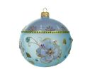 Voir la slide Boule Noël verre soufflé bleu ciel fleurs peinte main 60 cristaux Preciosa lianes dorées Ø12cm - Lilosquare