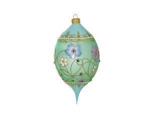 Boule Noël verre soufflé vert d'eau fleurs peintes main cristaux Preciosa drop 17cm - Lilosquare