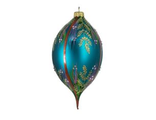 Goutte Noël verre soufflé turquoise fougères dorées bruyère violette cristaux Preciosa H17cm - Lilosquare