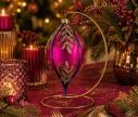 Voir la slide Goutte Noël verre soufflé fuchsia fougères dorées cristaux Preciosa orange bandes bleues H17cm - Lilosquare
