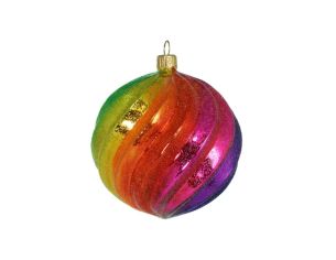 Boule Noël verre soufflé brillant arc-en-ciel spirale pailletée vert jaune orange rose violet Ø10cm - Lilosquare