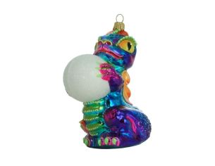 Suspension Noël verre soufflé dragon multicolore irisé tenant boule de cristal blanche pailletée H13cm - Lilosquare