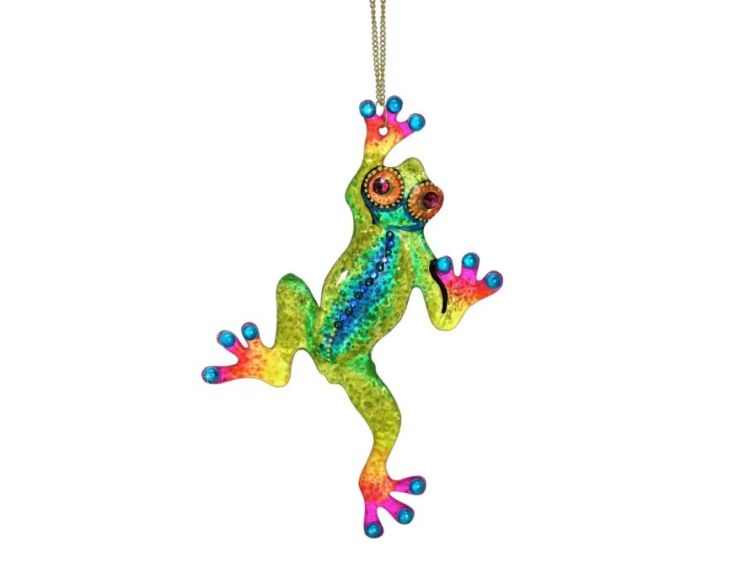 Vitrail grenouille fusing multicolore vert jaune orange rose cristaux Preciosa bleu turquoise suspension déco 17cm - Lilosquare