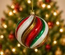 Voir la slide Boule Noël verre soufflé brillant spirale rouge vert blanc or bandes pailletées Ø10cm - Lilosquare