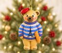 Voir la slide Suspension Noël ourson béret rouge marinière bleue Tour Eiffel baguette verre soufflé brillant H18cm - Lilosquare