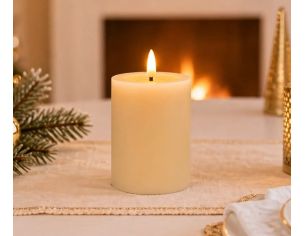 Bougie LED cire beige ivoire flamme LED timer 5h sans contenant Ø7,5cm H10cm - Lilosquare