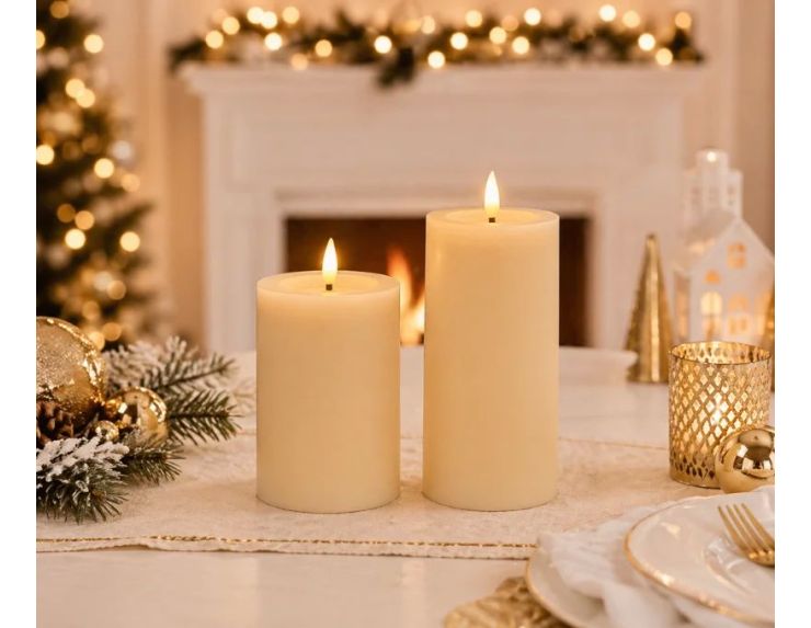 Bougie LED cire beige ivoire flamme LED timer 5h sans contenant Ø7,5cm H10cm - Lilosquare
