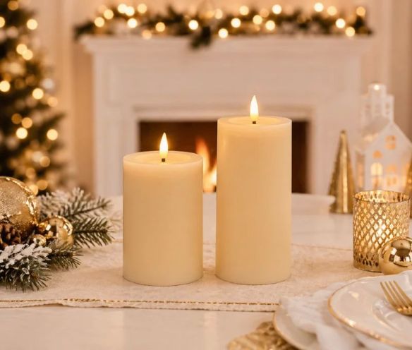 Bougie LED cire beige ivoire flamme LED timer 5h sans contenant Ø7,5cm H10cm - Lilosquare