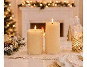 Grande bougie LED cire beige ivoire flamme LED timer intégré grand modèle sans contenant Ø7,5cm H15cm - Lilosquare
